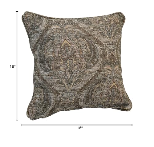 Blazing Needles Corded Square Jacquard Chenille Throw Pillow, 18", Grey Damask