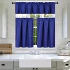 3Pc Set Solid Faux Silk Lined Blackout Rod Pocket Small Kitchen Window Curtain with Valance (K3) (Royal Blue)