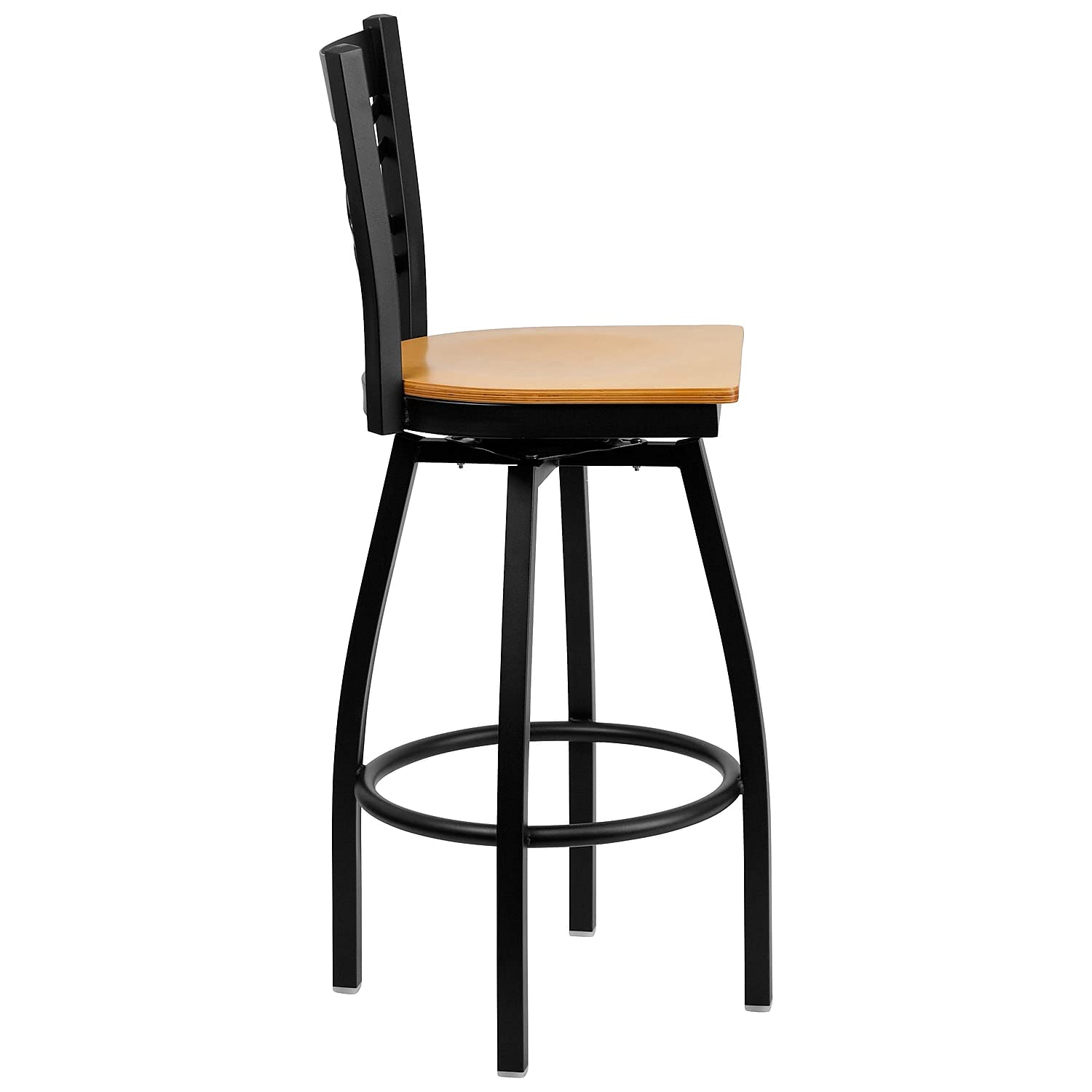 Flash Furniture HERCULES Series Black ''X'' Back Swivel Metal Barstool - Natural Wood Seat