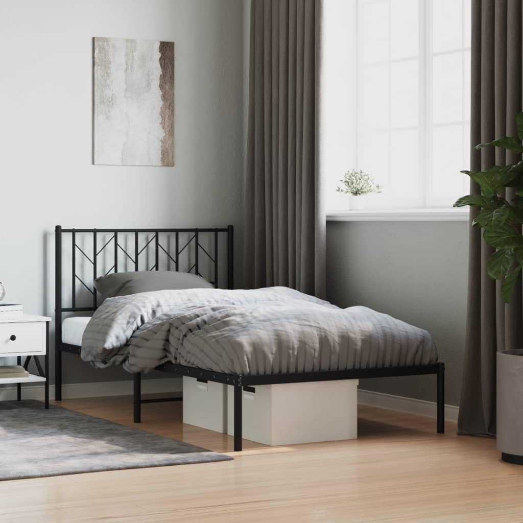 vidaXL Steel Bed Frame with Supportive Headboard and Extra Under-Bed Storage Space - Black Single Bed for Bedroom