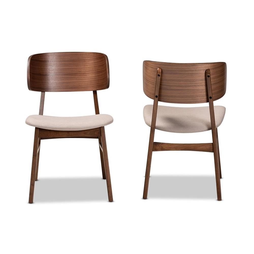 Baxton Studio Alston Mid-Century Modern Beige Fabric Upholstered and Walnut Brown Finished Wood 2-Piece Dining Chair Set