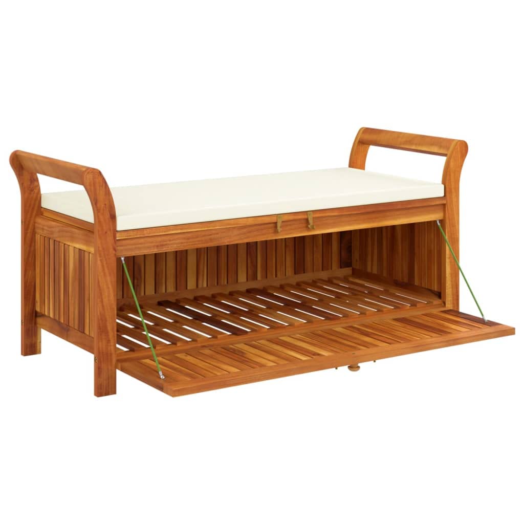 vidaXL Stylish Acacia Wood Patio Storage Bench with Cushioned Seat – Garden/Patio Accent Furniture - Brown White, 49.6" – Durable Outdoor Storage Solution