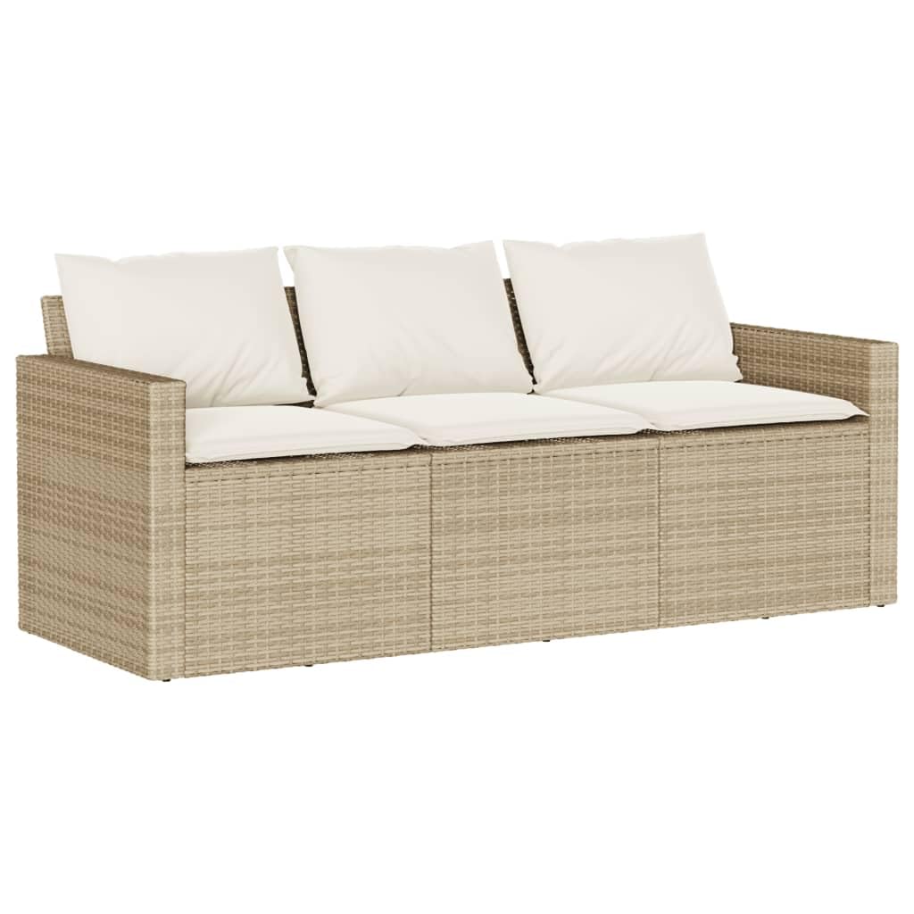 vidaXL Patio Dining Set with Cushions - 2 Piece Poly Rattan Beige Garden Furniture with Acacia Wood Tabletop - Outdoor Sofa for Patio, Deck, Garden, Backyard - Comfortable Seating with Removable C...