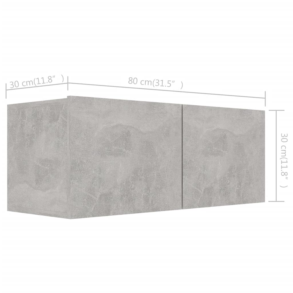 vidaXL Modern TV Cabinet Set - 4 Piece Design in Concrete Gray Engineered Wood - Wall Mounted Storage with Spacious Compartments for Living Room'