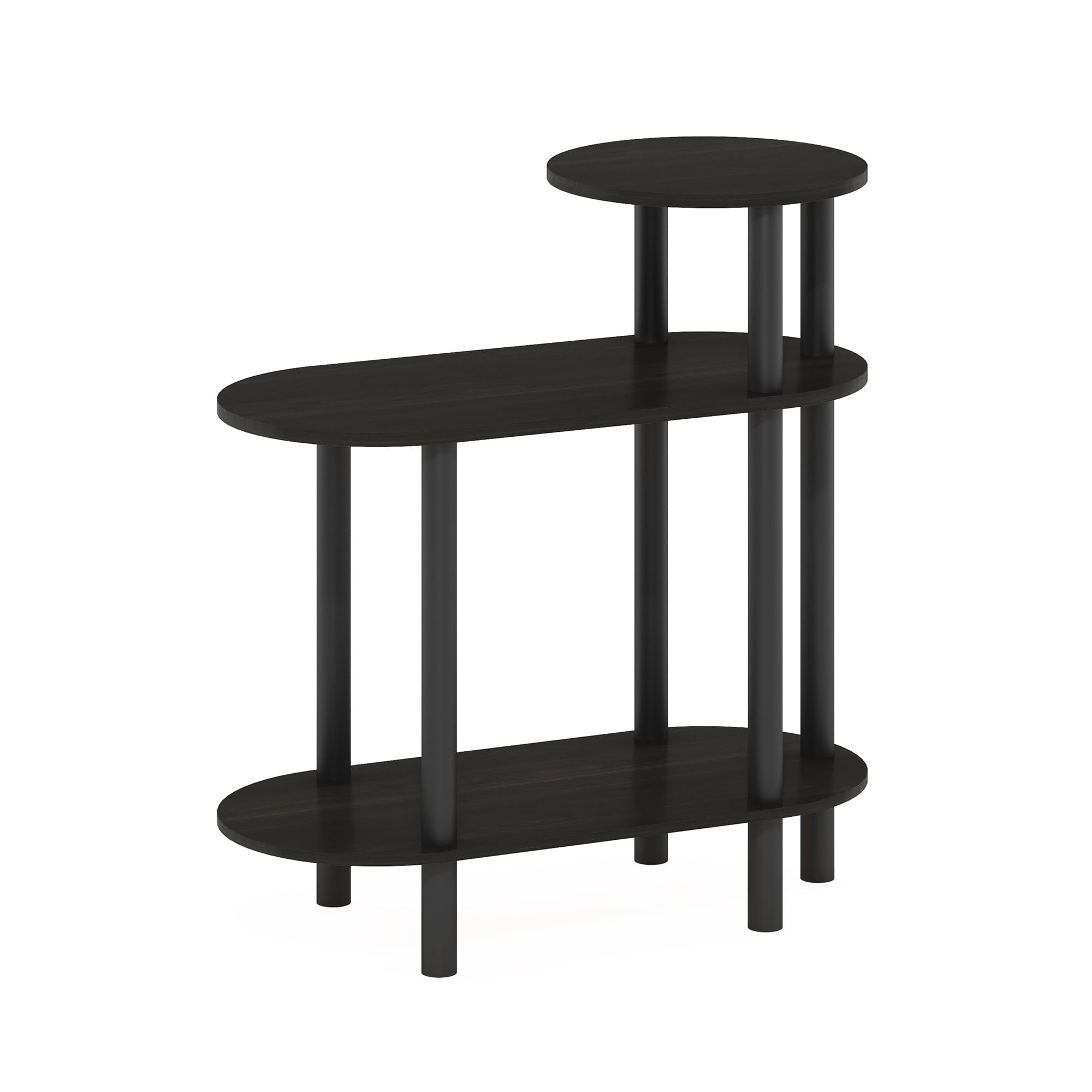 Furinno Turn-N-Tube 3-Tier Oval Sofa Side Table, End Table with Open Shelves, Espresso/Black
