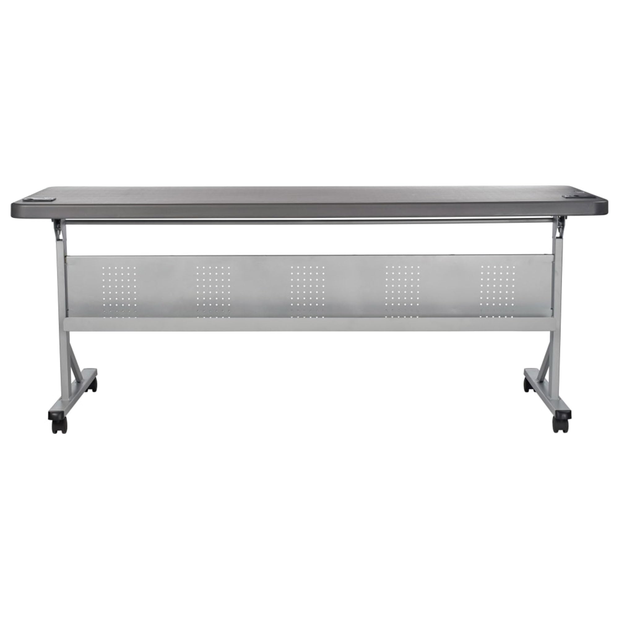 National Public Seating 24" x 72" Flip-N-Store Portable Lightweight Rolling Conference Training Table with 2 Grommet Holes - Charcoal Slate