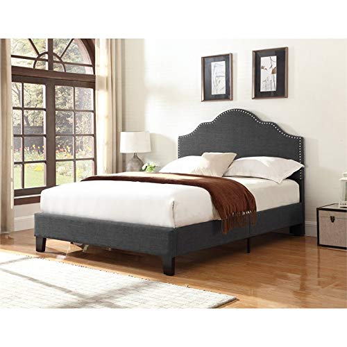 Wallace & Bay Kirby Upholstered Bed with Nailhead, Full, Dark Gray