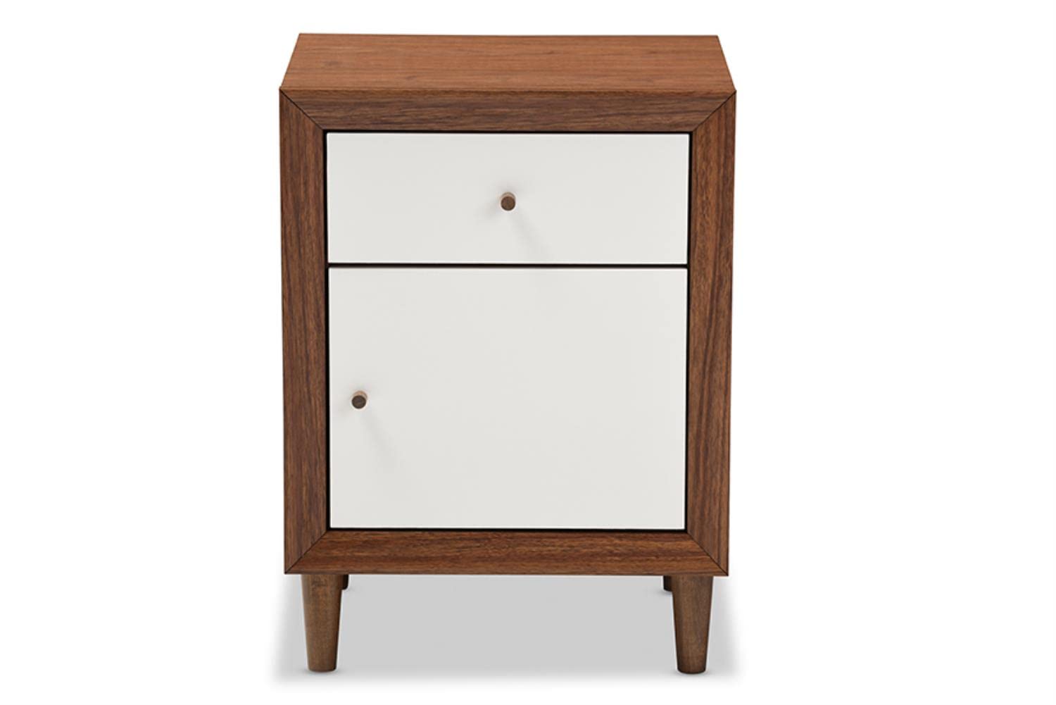 Baxton Studio Nightstand, Medium, Wood, White and Walnut, Model FP-6783