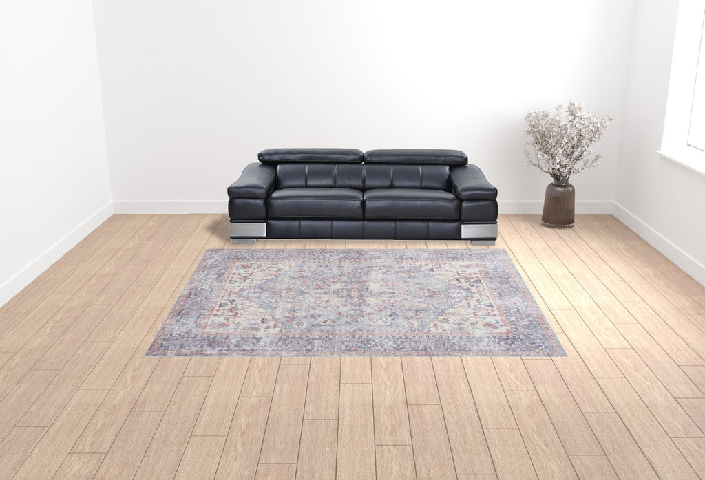 HomeRoots 522425 9 x 12 ft. Blue Floral Power Loom Distressed Rectangle Traditional Area Rug