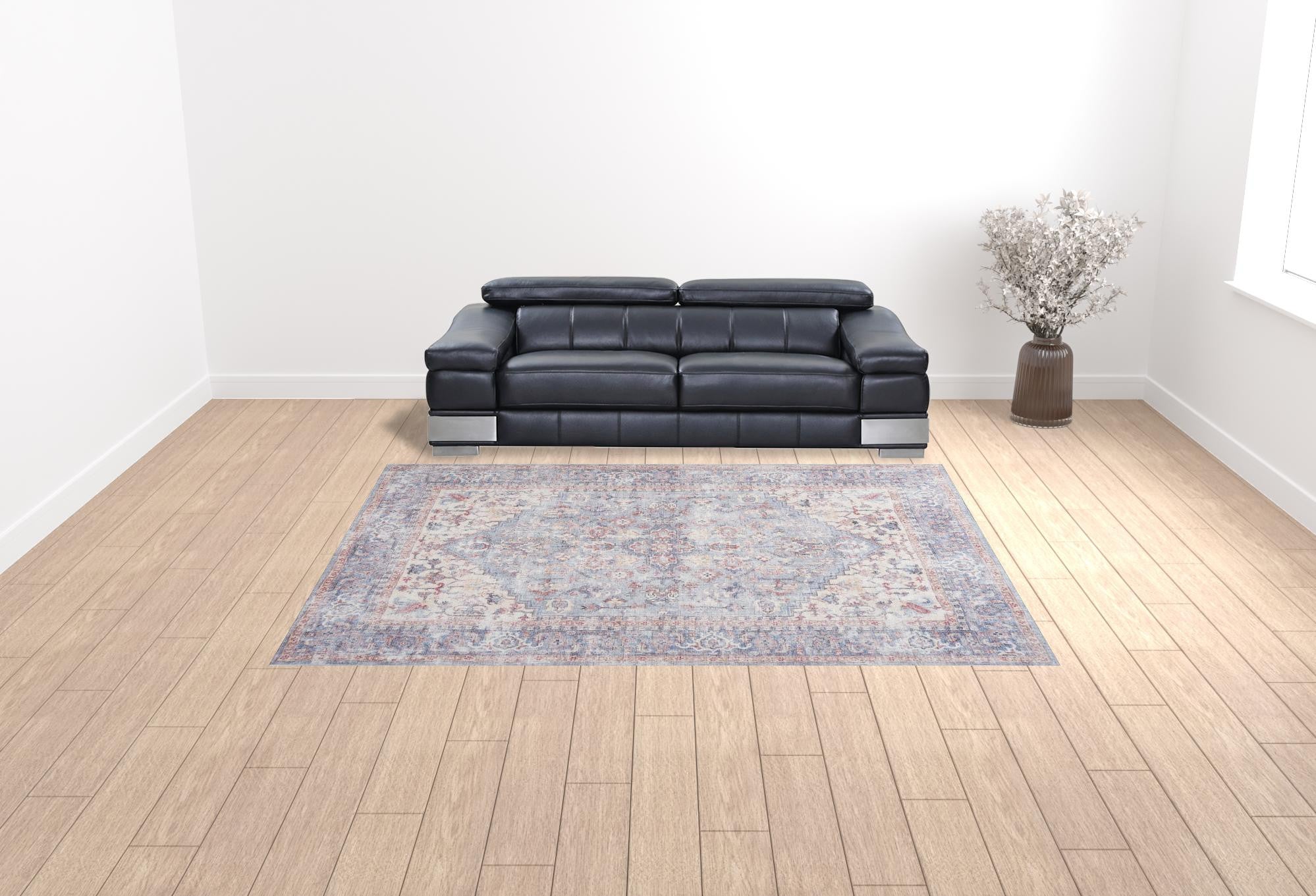 HomeRoots 522425 9 x 12 ft. Blue Floral Power Loom Distressed Rectangle Traditional Area Rug