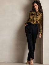 [Brown] SilkSilky  Long Sleeve Tie Neck Women's Blouse 008