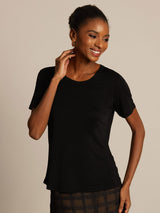 [Black] SilkSilky  Short Sleeve Round Neck Women's T-Shirt 004