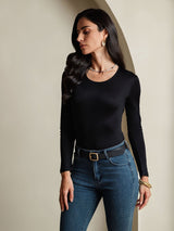 [Black] SilkSilky  Long Sleeve Round Neck Women's T-Shirt 004
