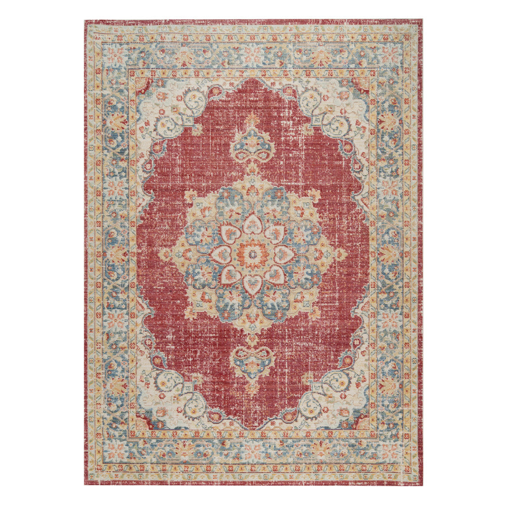 HomeRoots 532010 9 x 13 ft. Red Medallion Power Loom Rectangle Area Rug