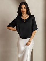 [Black] SilkSilky  Half Sleeve Women's T-Shirt 003
