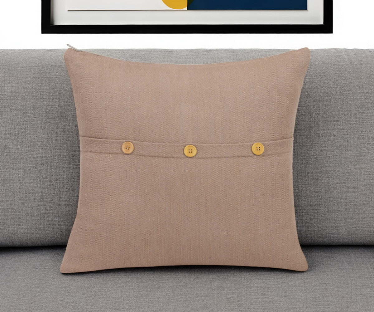 24'' Brown Cotton Throw Pillow With Buttons
