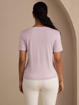 [Lavender] SilkSilky  Short Sleeve V Neck Women's T-Shirt 002