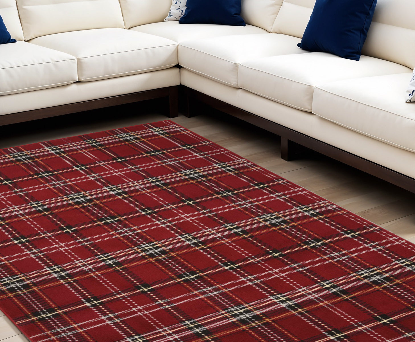 6' X 9' Red and Black Plaid Power Loom Area Rug