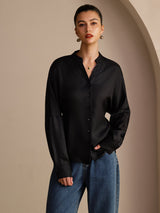 [Black] SilkSilky  Long Sleeve Split Women's Blouse 001