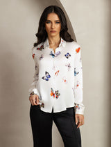 [White Butterfly] SilkSilky  Long Sleeve Lapel Collar Women's Shirts 001