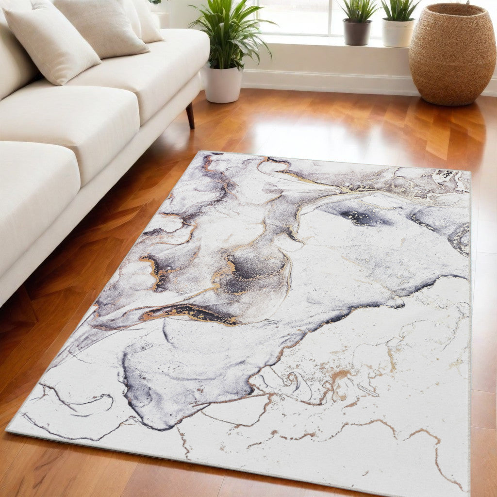 5' X 7' Black and Gold Abstract Power Loom Area Rug
