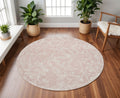 8' Pink and Ivory Floral Distressed Round Rug