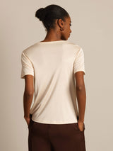[Beige] SilkSilky  Short Sleeve Round Neck Women's T-Shirt 002