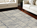 8' X 10' Blue and White Wool Abstract Area Rug