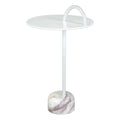 25'' White Iron And Marble Round Pedestal End Table