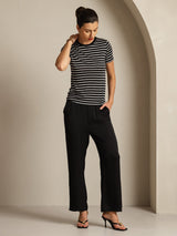 [Black Stripe] SilkSilky  Short Sleeve Crew Neck Women's T-Shirt 007
