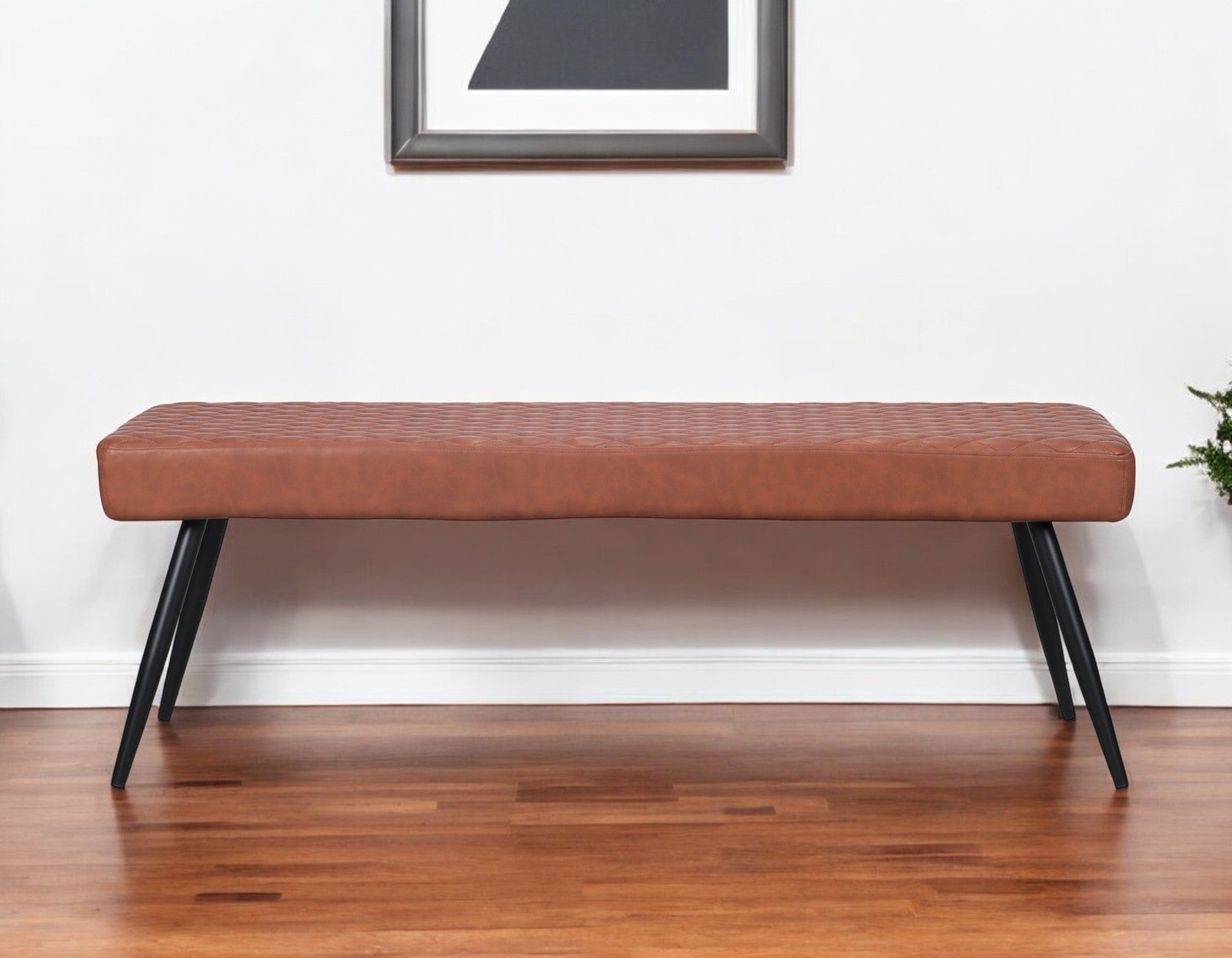 54'' Brown and Black Faux Leather Upholstered Dining Bench