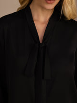 [Black] SilkSilky  Long Sleeve Tie Neck Women's Blouse 004