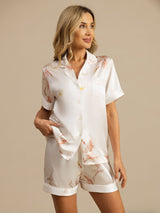 [White] SilkSilky  Short Sleeve Lapel Collar Women's Pajamas 001