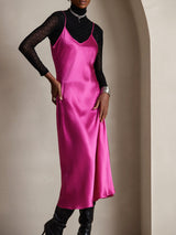 [Rose Red] SilkSilky  Spaghetti Strap V Neck Dress 006