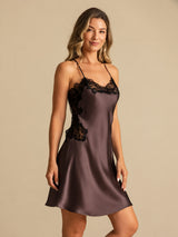 [Dark Brown] SilkSilky  Spaghetti Strap V Neck Nightgown 003
