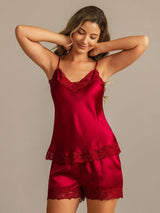 [Wine] SilkSilky  Spaghetti Strap V Neck Camisole Set 005