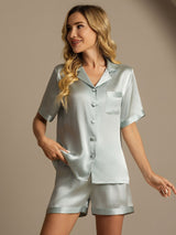 [Light Blue] SilkSilky  Short Sleeve Lapel Collar Women's Pajamas 001
