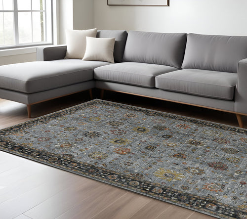 10 X 14 Black Gray And Brown Floral Medallion Area Rug