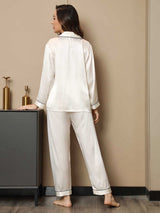 [White] SilkSilky  Long Sleeve Lapel Collar Women's Pajamas 002
