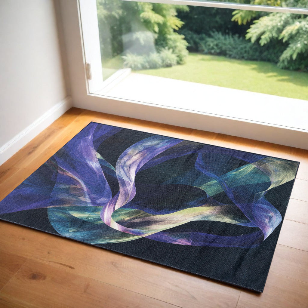 3' X 5' Blue Abstract Power Loom Non Skid Area Rug