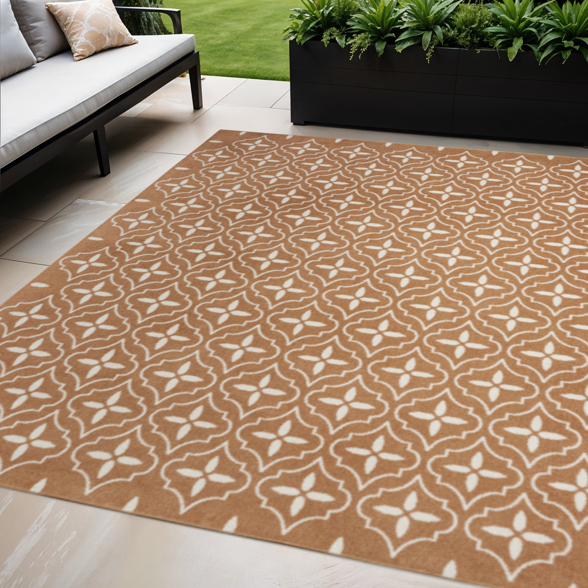 5 X 7 Copper Geometric Indoor Outdoor Area Rug