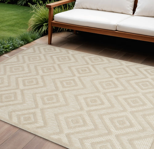 10 X 14 Cream Geometric Indoor Outdoor Area Rug
