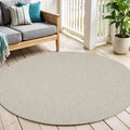4 Ivory And Silver Round Geometric Indoor Outdoor Area Rug
