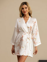 [White] SilkSilky  19Momme 3/4 Sleeve Women's Robe 001