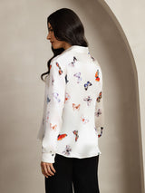[White Butterfly] SilkSilky  Long Sleeve Lapel Collar Women's Shirts 002
