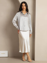 [Light Gray] SilkSilky  Long Sleeve Lapel Collar Women's Shirts 004