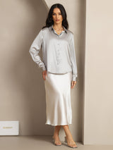[Light Gray] SilkSilky  Long Sleeve Lapel Collar Women's Shirts 004