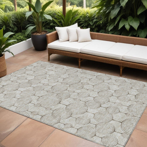 10' X 14' Beige And Brown Geometric Washable Indoor Outdoor Area Rug
