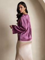[Deep Purple] SilkSilky  Long Sleeve Boat Neck Women's Blouse 002