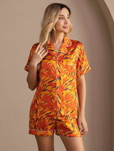 [Orange Dog] SilkSilky  Short Sleeve Lapel Collar Women's Pajamas 005